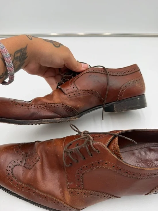 Louis Vuitton Dress Shoes Mens 9.5 Brown Leather Brogue Italy Lace Up - Picture 10 of 16